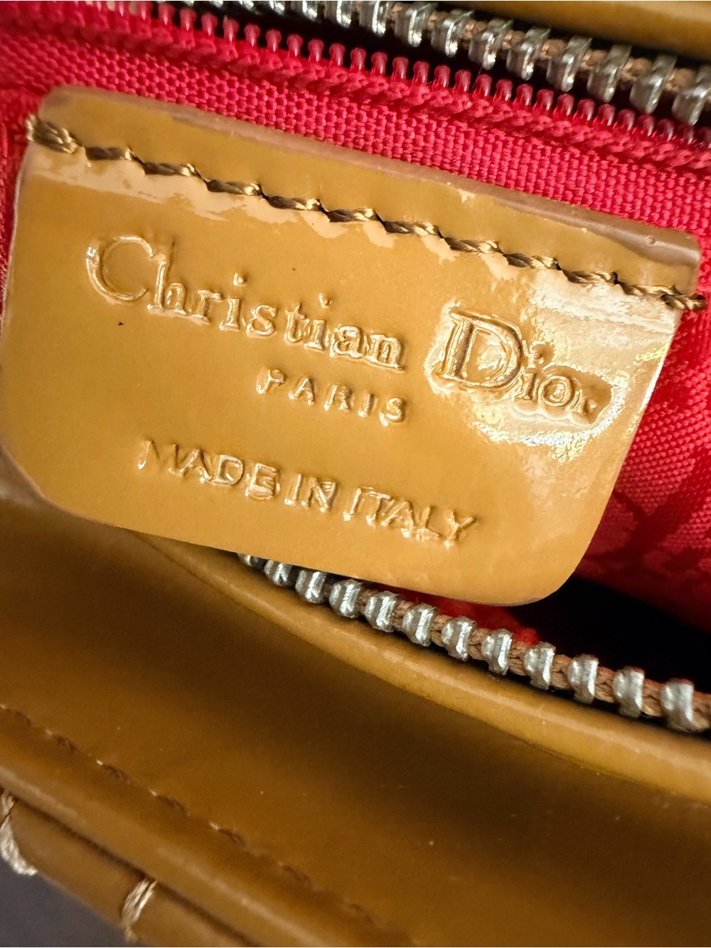 CHRISTIAN DIOR Lady Dior Mustard Gold Patent Cannage Bag + Strap - Picture 5 of 15